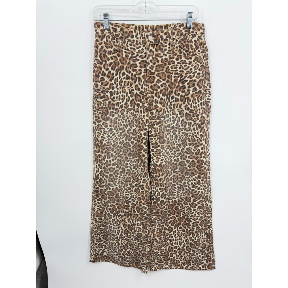 Gap Baggy Mid Rise Jeans Womens 26/2R Brown Leopard Print Wide Leg Denim‎ Pants